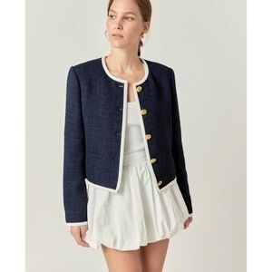 Navy Blue Women's Jacket with Gold Buttons